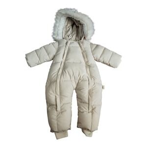 MURMURBEAR 12-18 Months BABY SNOW SUIT BEIGE (72-76cms) Detachable Fur Trim EUC